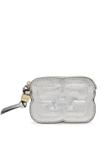 Ganni Bou Metallic-effect Zip-fastening Wallet In Silver