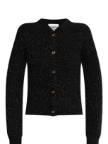 Ganni Cardigan With Logo In Black