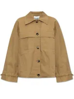 Ganni Cotton Jacket With Logo In Beige