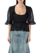 Ganni Crinckle Georgette Blouse In Black