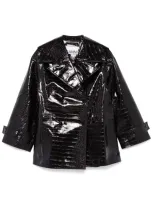 Ganni Croc-embossed Jacket In Black