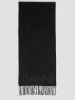 Ganni Fringed Scarf In Black