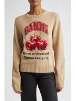 Ganni Intarsia-knit Sweater In Safari