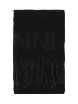 Ganni Logo Lettering Scarf In Black