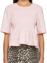 Ganni Pink Open Back Smock Blouse In 868 Chalk Pink