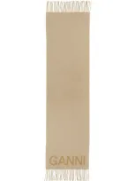 Ganni Scarf With Logo In Beige