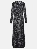 Ganni Sheer Bouclé Maxi Dress In Black