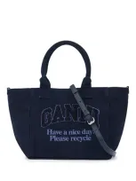 Ganni Small Denim Easy Shopper Tote In Blu