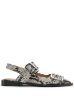 Ganni Buckle Ballerina Flats In Animalier