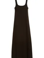 Gia Studios Scoop Neck Wool Blend Midi Dress In Dark Brown