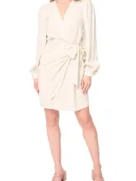 Gibsonlook Long Sleeve Faux Wrap Dress In Oatmeal