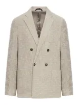 Giorgio Armani Double Breasted Cashmere Blazer In Brown