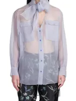 Giorgio Armani Shirt In Cyan Silk In Grey