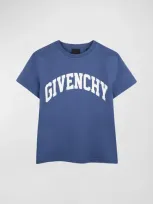 Givenchy Kids' Boy's Curved Logo-print T-shirt In Blue