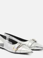 Givenchy Voyou Flat Slingbacks In Laminated Leather In Silver