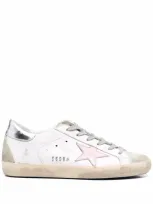 Golden Goose Super-star Leather Upper And Star Suede Toe And Spur Laminated Heel Metal Lettering In White