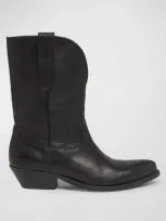 Golden Goose Low Wish Star Textured-leather Cowboy Boots In Black