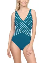 Gottex Striped One Piece Swimsuit In Teal