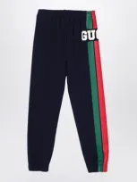 Gucci Kids Web Stripe Logo Sweatpants (4-12 Years) In Blue