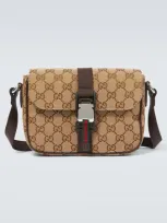 Gucci Gg Canvas Mini Leather-trimmed Crossbody Bag In Brown