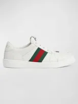 Gucci Gg Embossed Leather Low-top Sneakers In White