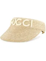 Gucci Logo-patch Raffia Visor Hat In Neutrals