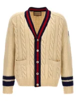 Gucci Web Stripe Cable-knit Wool Cardigan In Multicolor