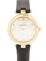 Gucci White Mother Of Pearl Dial Leather Strap Watch In Black