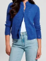 Guess Macie Pointelle Detail Cardigan In Surfing Blue