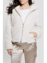 Guess Women's New Theoline Faux-fur Hooded Jacket In White