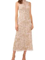 Halogen High Neck Sleeveless Mesh Maxi Dress In Warm Truffle Brown