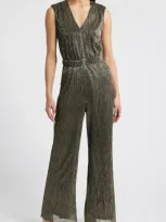 Halogenr Halogen(r) Metallic V-neck Jumpsuit In Gold Shimmer