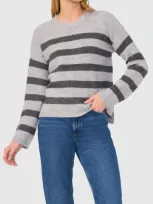 Halogenr Halogen(r) Stripe Crewneck Sweater In Light Grey/heather Grey