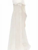 Harithand Calla Lily Silk Crepe Pleated Gown In White