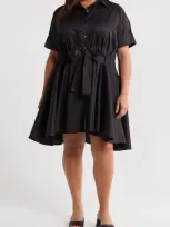 Harshman Meadow Drawstring Waist Shirtdress In Black