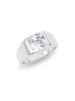 Hautecarat Asscher Cut Lab Created Diamond Signet Ring In 3.00 Ctw 18k White Gold