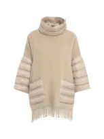 Herno Resort Poncho In Soft Poncho & Nylon Ultralight In Beige