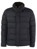 Herno Short Down Jacket With Detachable Fur Insert In Blue