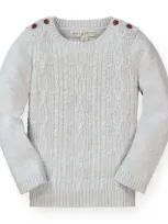 Hope & Henry Baby Girls' Cable Button Sweater, Infant In Light Heather Gray