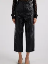 Isabel Marant Aude Crinkle Crop Faux Leather Pants In Black