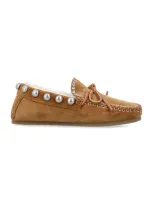 Isabel Marant Studded Bow Shearling Loafer In Cognac