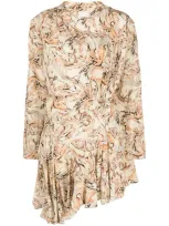 Isabel Marant Abstract-print Silk Minidress In Beige