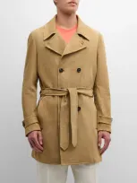 Isaia Men's Belted Suede Trench Coat In Dark Beige