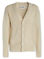 Jil Sander Logo Intarsia Knitted Cardigan In Beige