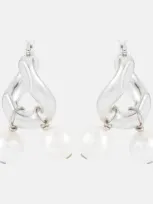 Jil Sander Pearl Hoop Earrings In Silver