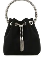 Jimmy Choo Bon Bon Satin Bucket Bag In Blkcrystal