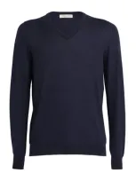 Johnstons Of Elgin Superfine Cashmere V-neck Sweater In Navy