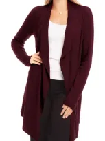 Karen Kane Drape Collar Rib Longline Cardigan In Wine