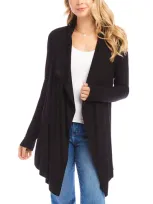 Karen Kane Drape Collar Rib Longline Cardigan In Black