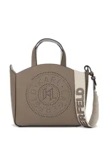 Karl Lagerfeld Small K/circle Perforated-design Tote Bag In Neutrals